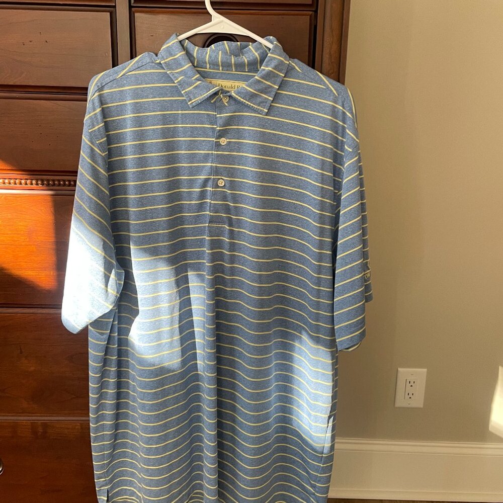 Donald Ross Blue and Yellow Striped Golf Shirt